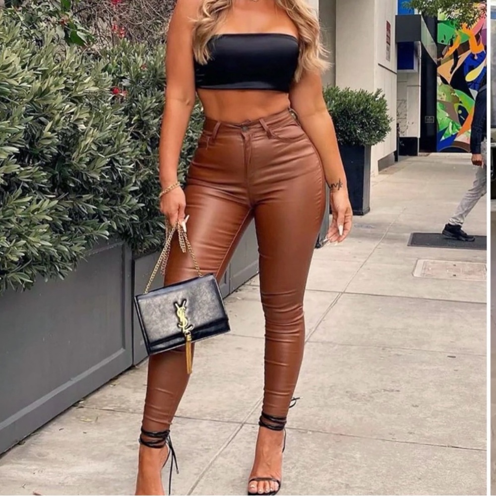 Fashion Nova Brown Leather Skinny Pants